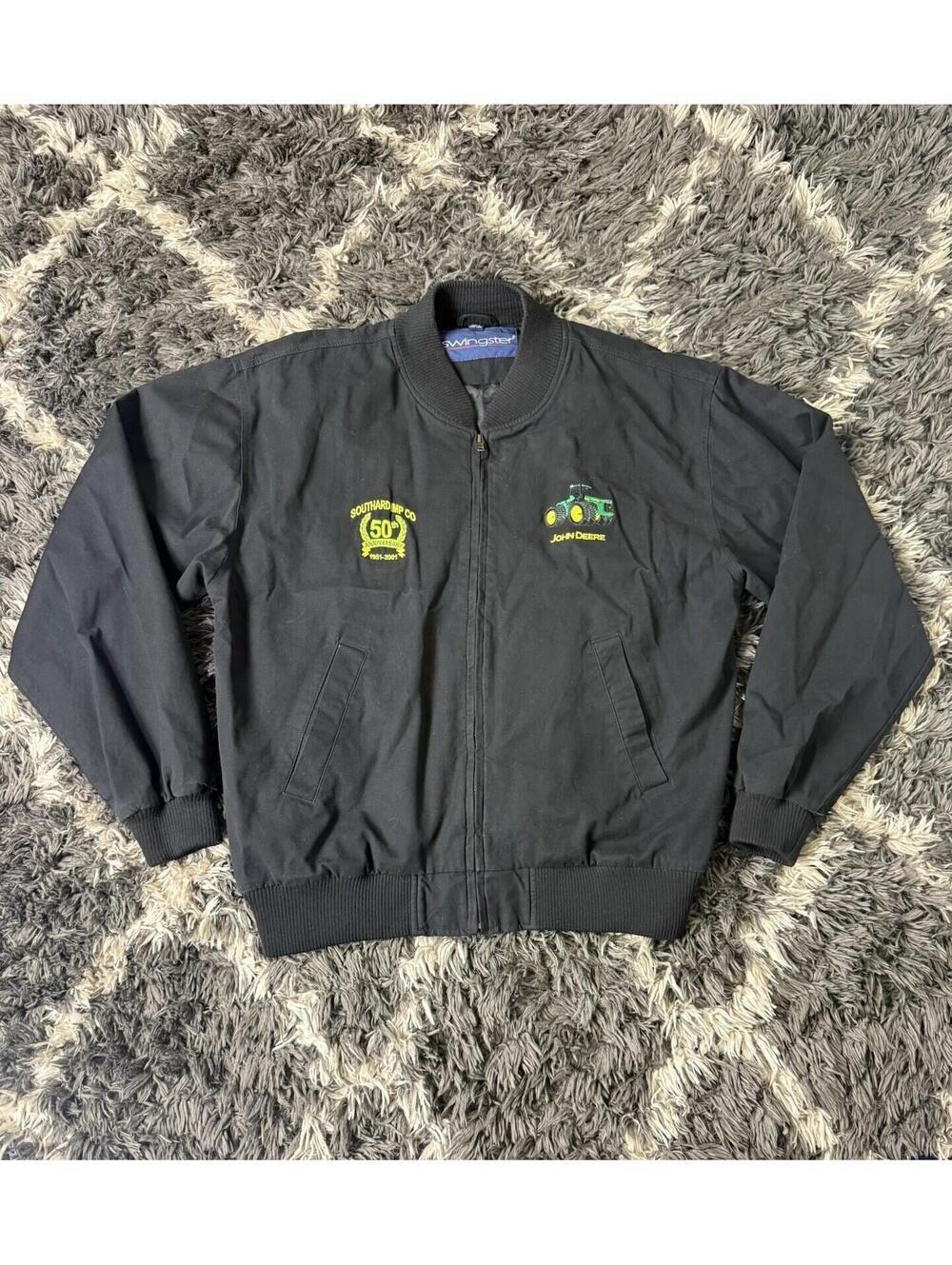 Vintage John Deere Jacket Swingster Mens Large Black Full Zip Bomber Anniversary
